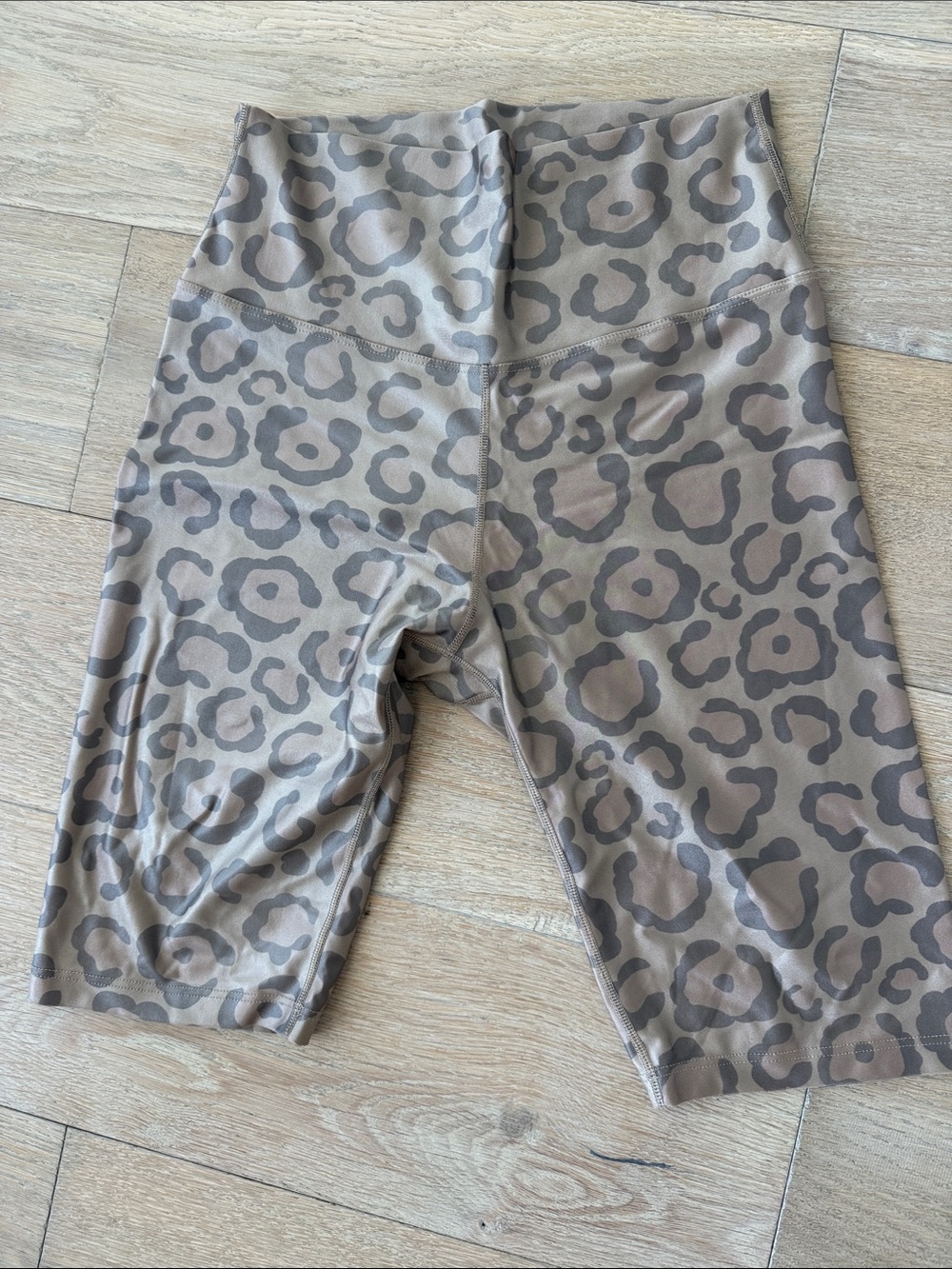 High-Rise Leopard Print Athletic Bike Shorts - Taupe